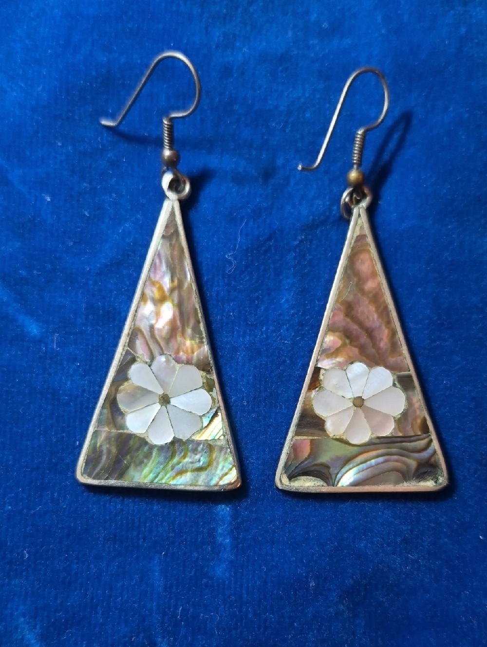 Mother of Pearl Floral Inlay Triangle Drop Earrings